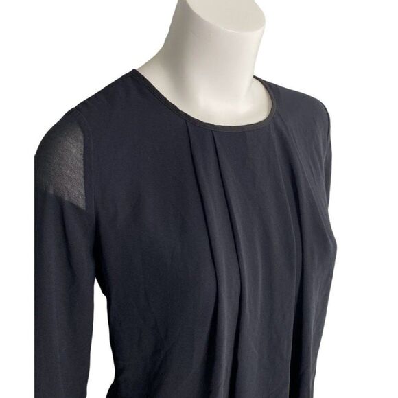Another Story Tunic Blouse Top Women's MEDIUM Black Sheer Overlay Roll-Tab Scoop - Picture 3 of 10